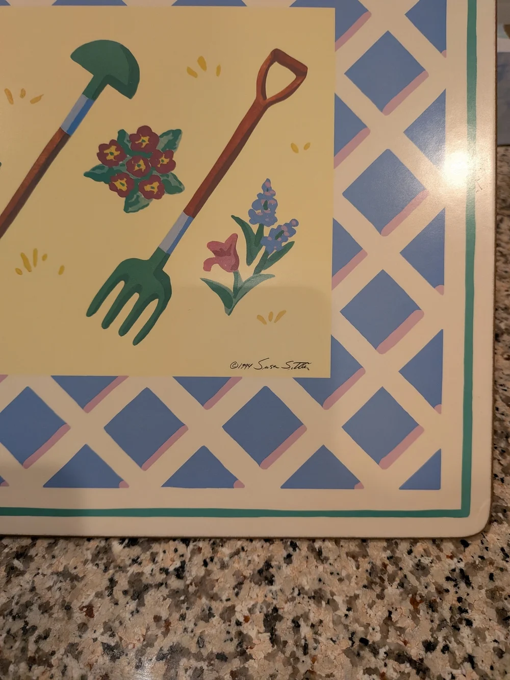 Garden Party By Susan Sittler Cork Backed Placemats - Blue & Yellow Set Of 4
